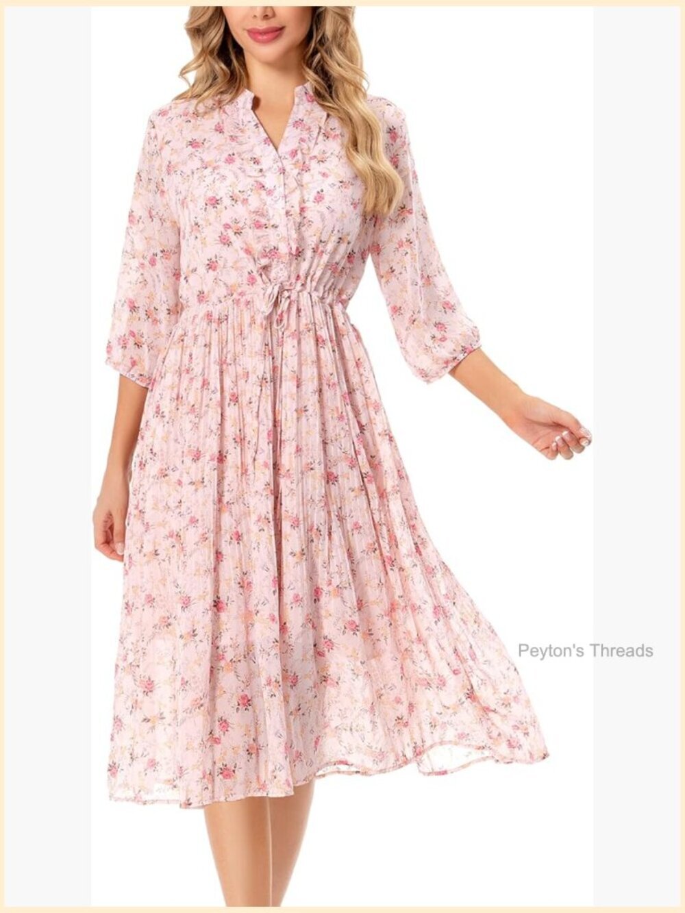 Chiffon Floral Pleated Midi Swing Dress with Belt